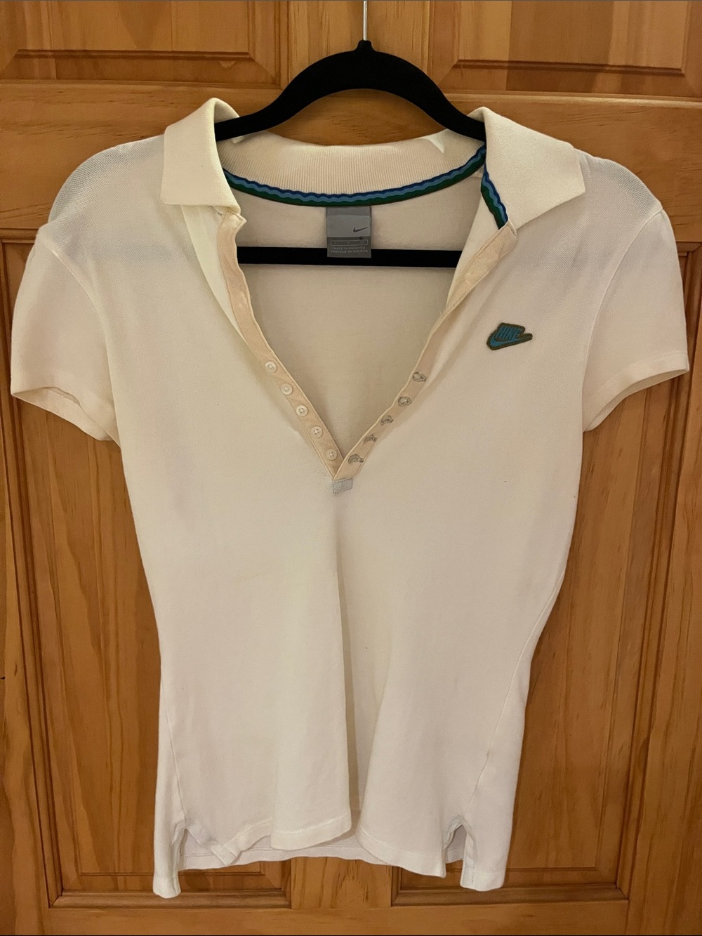 Nike Cream Short Sleeve Polo Top with Teal Accent